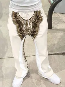 Luxurious Embroidered Print Flare Pants, Elegant Casual Long Pants, Geometric Pattern, Fitted Style, All Seasons, Embroidery, Bottoms