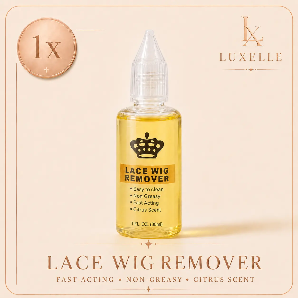 Lace Wig Adhesive Remover, Fast-Acting Non-Greasy Citrus-Scented Glue Remover for Lace Wigs, Toupee Tape & Adhesive Residue, 1 fl oz / 30 mL