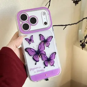 LED Purple Butterfly  Phone Case, Compatible with iPhone 11/12/13/14/15/16/17 Pro/Pro Max/Plus, Stylish Protective Cover, Unique Design for Daily Use, Protective Casing