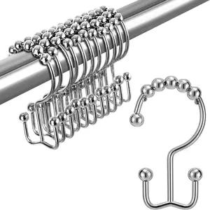 Rust Resistant Metal Shower Curtain Hooks, Double Glide Design, Set of 12 Hooks for Bathroom Shower Rods, Durable and Easy to Use, Bathroom Supplies, Shower Curtain Hooks Rust Proof
