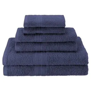 Superior  Eco-Friendly 100 Percent Ringspun Cotton Hand Towel Set - Navy Blue, 6 Pieces