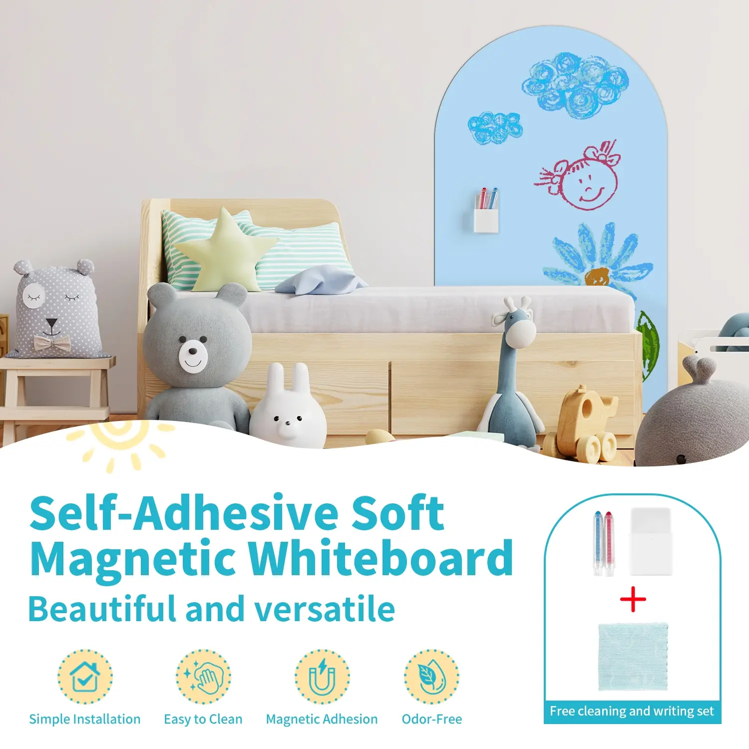 Self-Adhesive Soft Magnetic Whiteboard, 50x90cm Panel, Strong Adhesion, Suitable for Kids' Rooms, Home Offices, Educational Settings, Reusable Doodle Boards, Portable Wipeable Board, Magnetic Dry Erase Board
