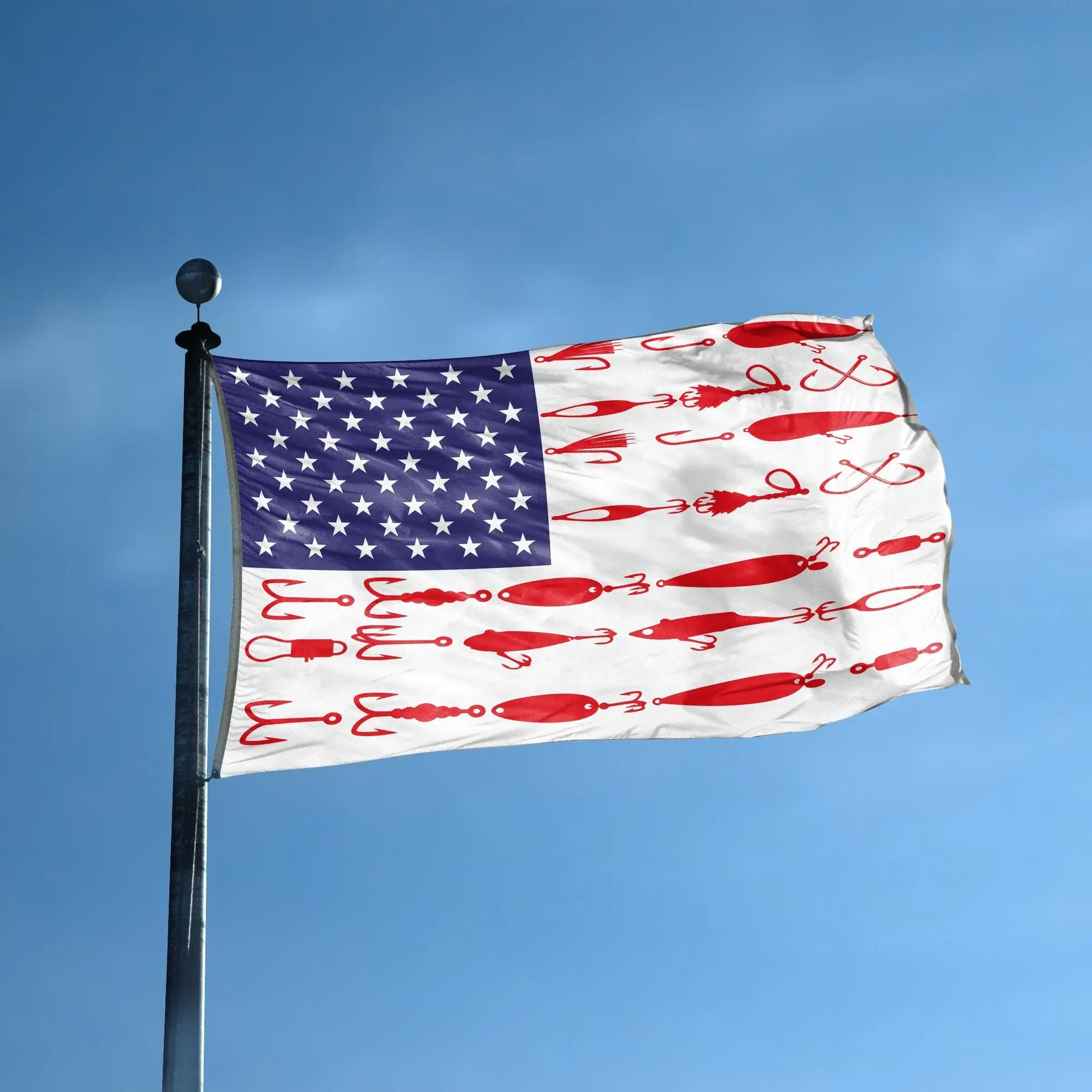 Fishing Tackle Stripes American 3x5 ft Flag - 100% Polyester & Brass Grommets