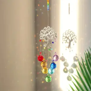 Crystal Glass Sunshade Wheel Color Ball Prism Life Tree Window Hanging Decoration Rainbow Sunshade, Home Decor Accessory, Tree of Life Decor, Hangable