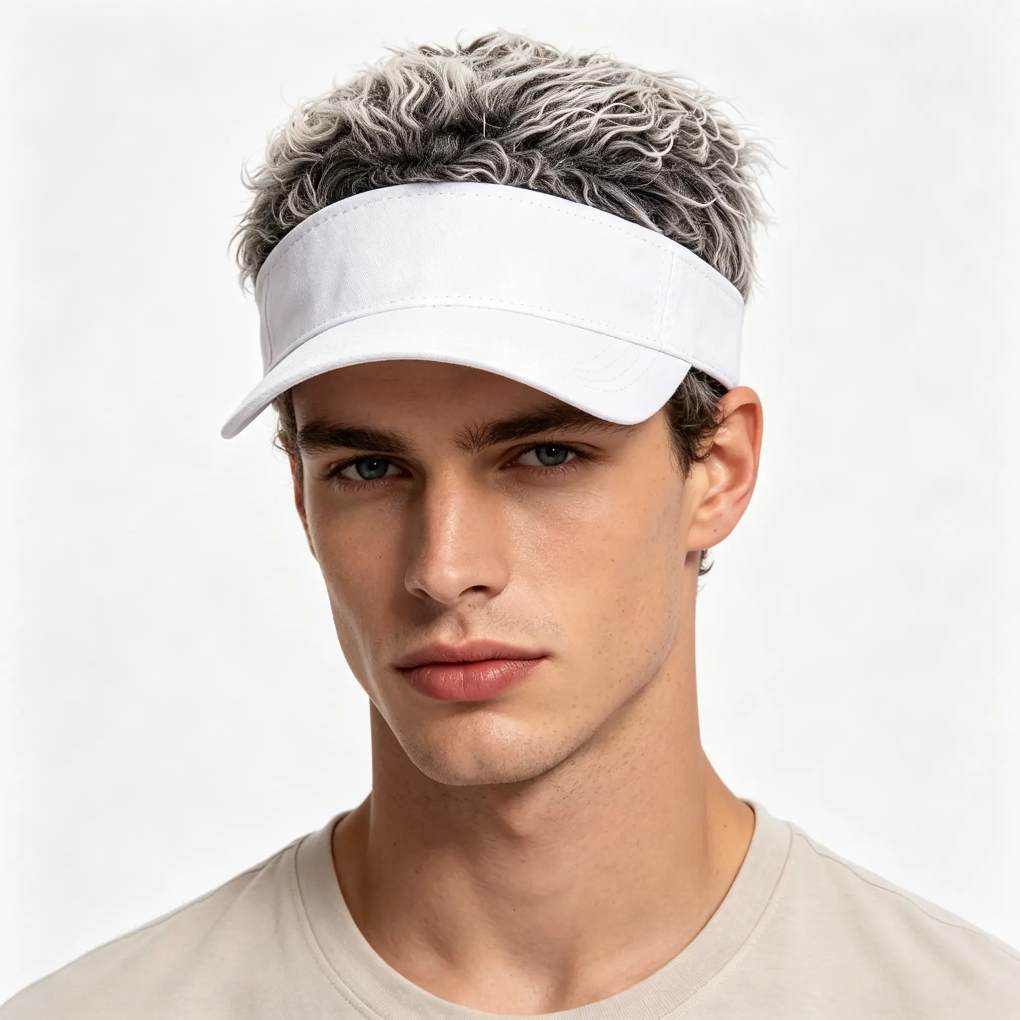 New Funny Integrated Wig Visor Trucker Hat, Wide Brim Sun Protection Baseball Cap with Fluffy Gray Synthetic Hair, Adjustable Novelty Sun Hat for Casual Daily Wear & Party Costumes