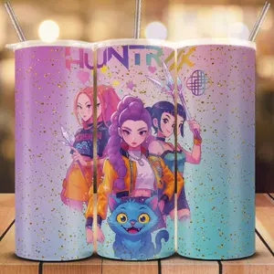 Character 20oz Skinny Tumbler Drinkware Washable Portable Reusable Straw Stainless Plastic Bottled Glossy Lid