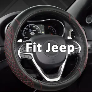 Customized Auto Car Steering Wheel Cover for Jeep Grand Cherokee, Wrangler, Compass, Gladiator, Cherokee 14.5-15 in (Diamond Quilted - Black + Red - Standard Size)