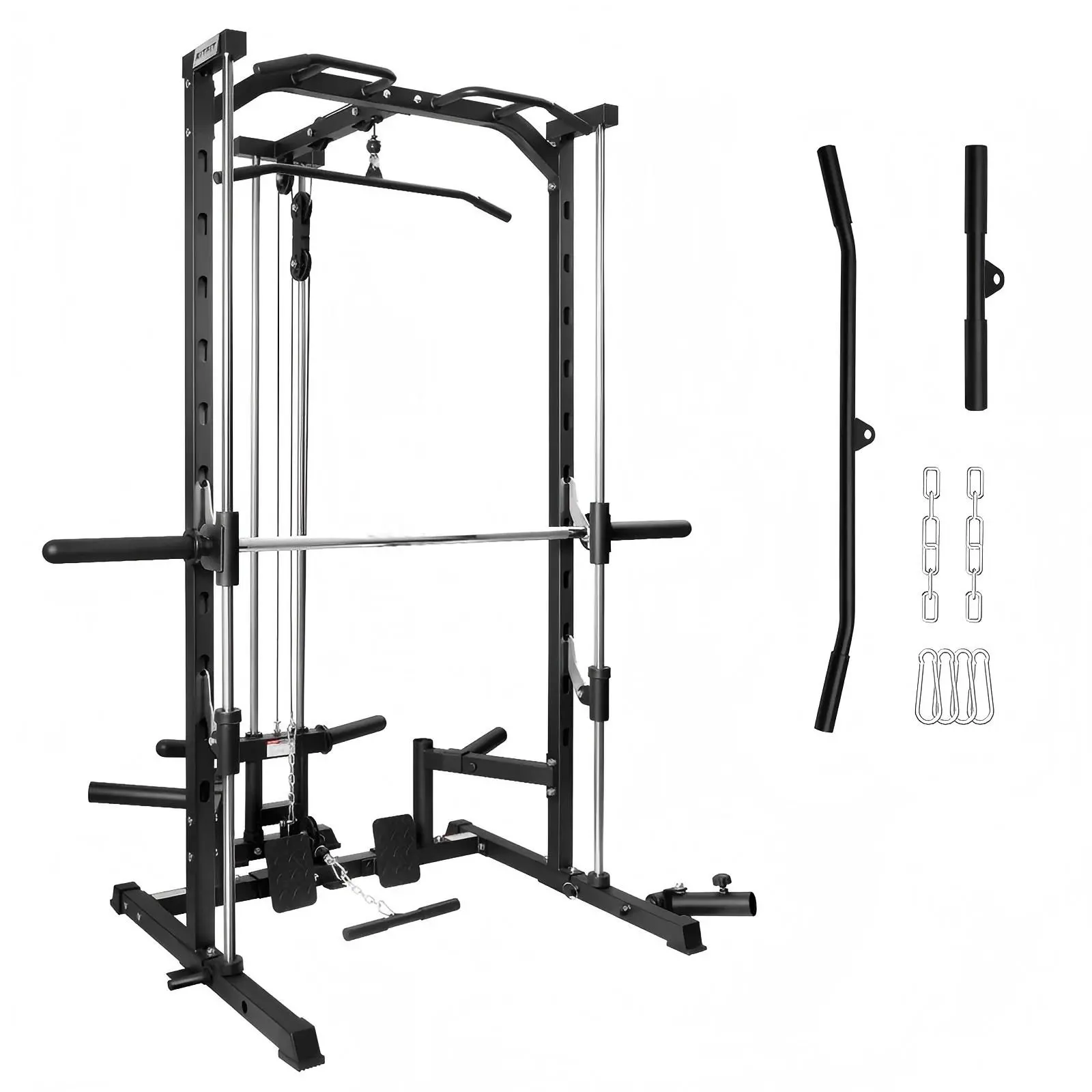 RitFit PSR05 Multifunctional Smith Machine with 13 Accessories Included Home Gym System for Strength Training Black Pink