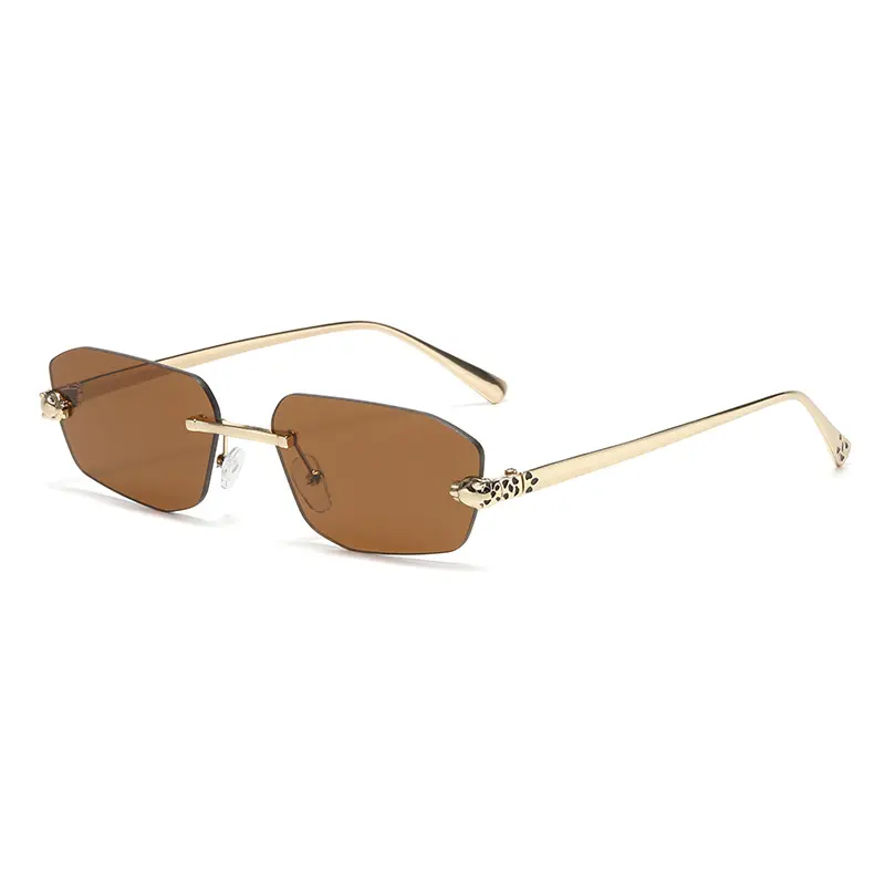 Cheetah decorative frameless polygonal sunglasses, colorful men's and women's retro leopard head metal sunglasses