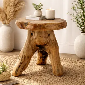 Natural Cedar Stump Stool, 14" End Table, Live Edge Side Table, Plant Stand, Small Nightstand, Mushroom Stool for Living Room, Bedroom, Patio, Garden
