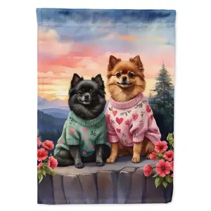 Pomeranian Two Hearts Garden Flag Mailbox Flag Decorative Yard Flag Banner Outside Patio Artwork Yard Flower Beds, Garden Size, Multicolor