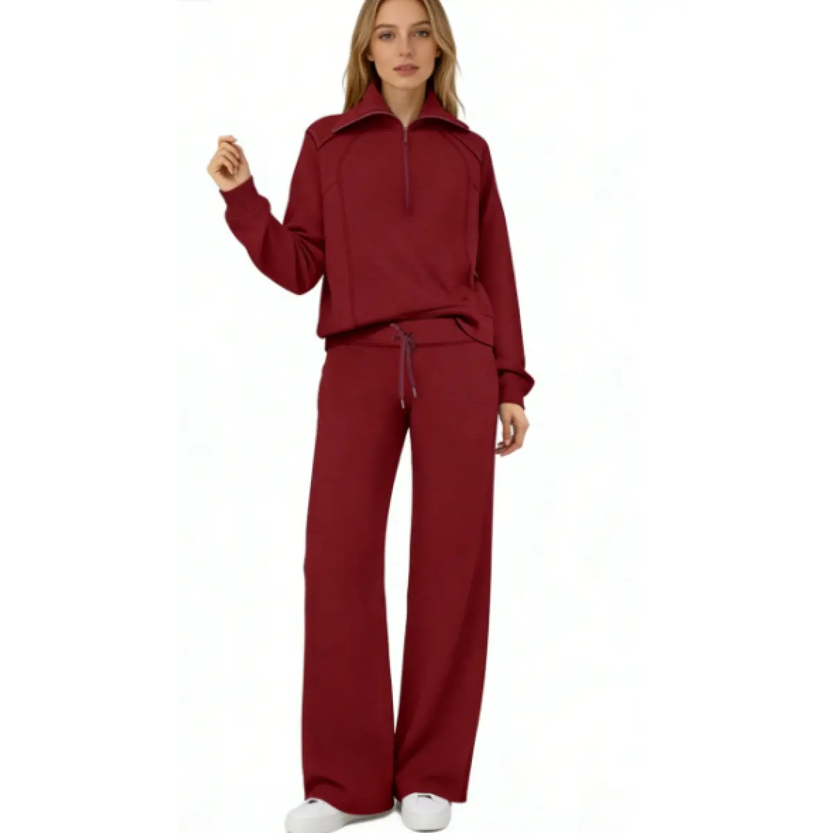 Autumn & Winter Casual Swear Set Zip-Up Long-Sleeve Hoodie with Wide-Leg Pants 2pcs Outfit 100% Polyester Micro Elasticity Solid Color 2 piece sets 2 piece sets women comfort sweat set matching sets for women Womenswear Clothes Elegant Smooth Suits Top