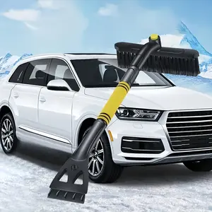 2-in-1 Winter Car Cleaning Tool – Brush Head Rotates for Clearing Snow from Roof, Windshield and Hood, Ice Scraper on Opposite Side for Frost and Thin Ice Removal