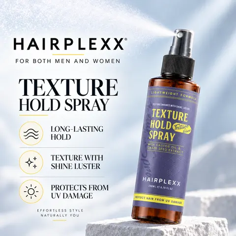 Hairplexx Texture Hold Spray Mist (6.76 oz) - Lightweight Nourishing Haircare Blow Dry Spray, Leave-In Treatment with Castor Oil, Grape Seed Extract, Volume Boost, UV Protection, Cruelty-Free, Paraben-Free for Wavy Curly Hair