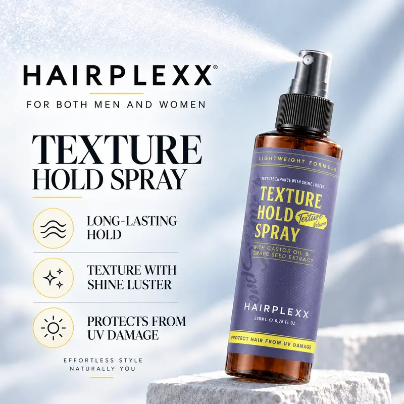 Hairplexx Texture Hold Spray Mist (6.76 oz) - Lightweight Nourishing Haircare Blow Dry Spray, Leave-In Treatment with Castor Oil, Grape Seed Extract, Volume Boost, UV Protection, Cruelty-Free, Paraben-Free for Wavy Curly Hair