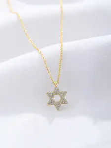 925 Sterling Silver Synthetic Zircon Inlaid Star Of David Pendant Necklace for Women, Fashion Jewelry for Party, Daily Decor, Trendy All-match & Exquisite Jewelry for Birthday Gift, Mom Gifts, Elegant Necklace