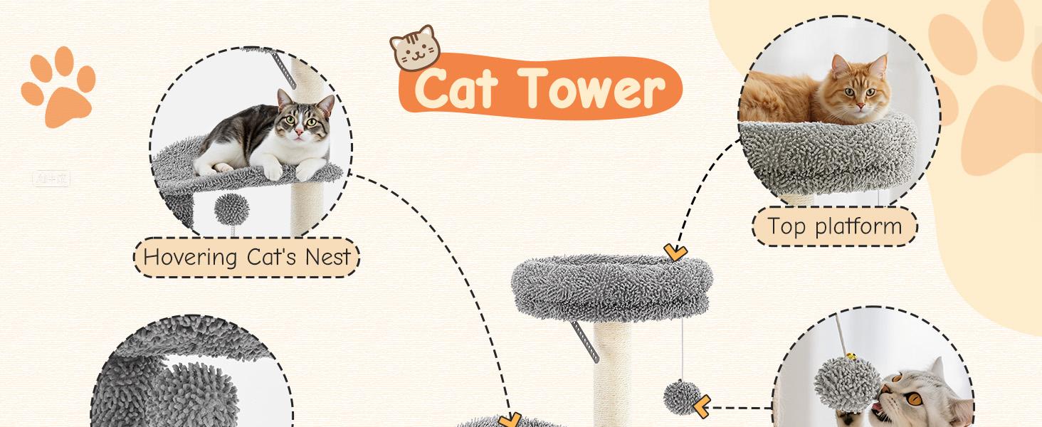 33 Inch-Cat Climbing Shelf,  Indoor Playhouse, Post Cascading Cat Climbing Shelf,Cozy Nest, Durable, Space-Saving Design, Gift for Pet Owners