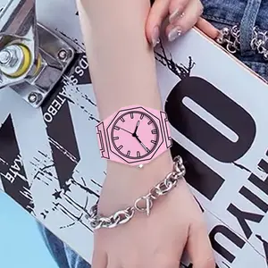 Skatepark Style: Trendy Pink Octagon Watch for Teen Girls & Young Women