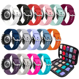 15 Pack Silicone Sport Bands for Samsung Galaxy Watch 7 6 5 4 FE with Strorage Bag, 20mm, Durable Waterproof Sport Bands, Silver Metal Buckle, Travel Friendly