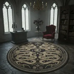 Round Living Room Carpet, Vintage Plant Pattern Snake Skin Design, Foldable Washable Non-Slip Mat, Home Decor Ideal for Lounge Bedroom Sofa Dining Hotel