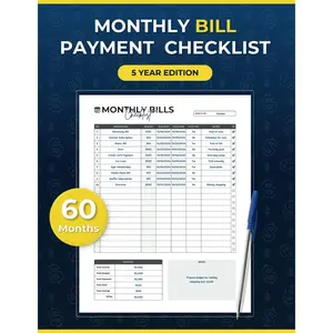 Monthly Bill Payment Checklist, 60-Month Budget Planner & Financial Tracker: 5-Year Organiser with Monthly, Quarterly & Yearly Spreads for Expense ... Log, Money Management & Financial Freedom Paperback – October 14, 2024