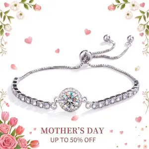Luxury 925 Silver Plated Moissanite Bracelet, Comfort Hypoallergenic Sliding Bolo Bracelet, Ideal Gift for Girlfriend Mom Friends.mothers day gift ideas