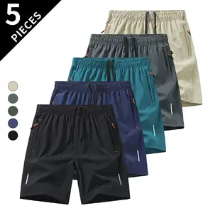 5PCS Men’s Quick-Dry Athletic Shorts for Workouts & Running, Elastic Waist with Drawstring, Summer Gym Shorts with Zipper Pockets