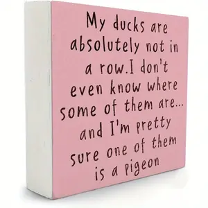 Funny Office Wood Box Sign, My Ducks Are Absolutely Not In A Row Sign, Pink Funny Office Desk Wall Sign Accessories Decor For Work, Novelty Decor, 5x5 Inches Signage