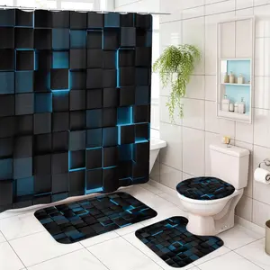 Bathroom Full Set Accessories Kit, Bathroom Decoration Accessories, Includes Shower Curtain, Bath Mat, Toilet Seat Cover & Hooks, Ideal Holiday Gift, Home Decor