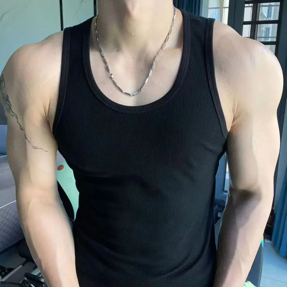 Men’s Ribbed Cotton Tank Top, Athletic Slim Fit, Stretchy Muscle Tank