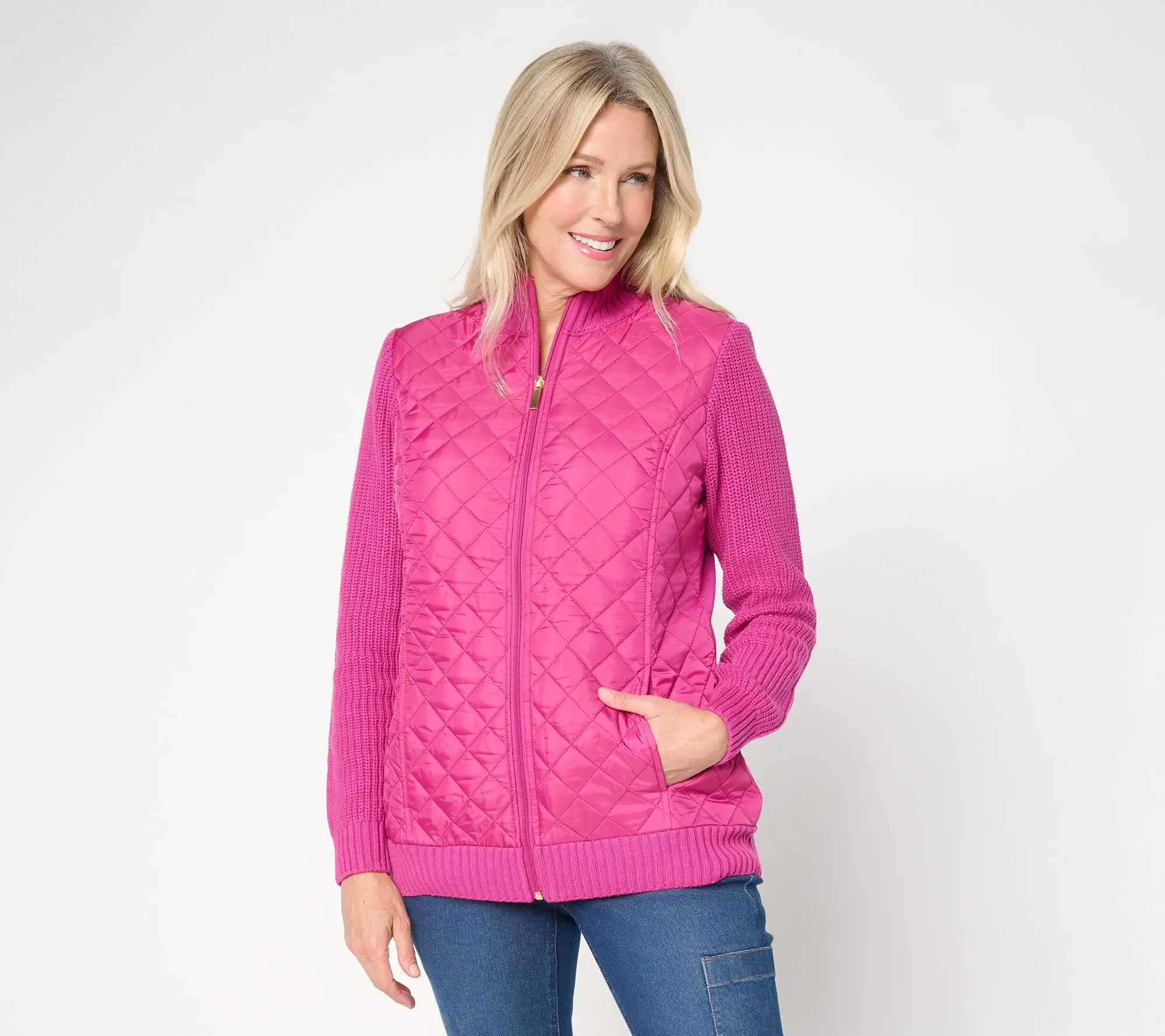 Denim & Co. Regular Quilted Zip Front Sweater Jacket Denim & Co. Regular Quilted Zip Front Sweater Jacket