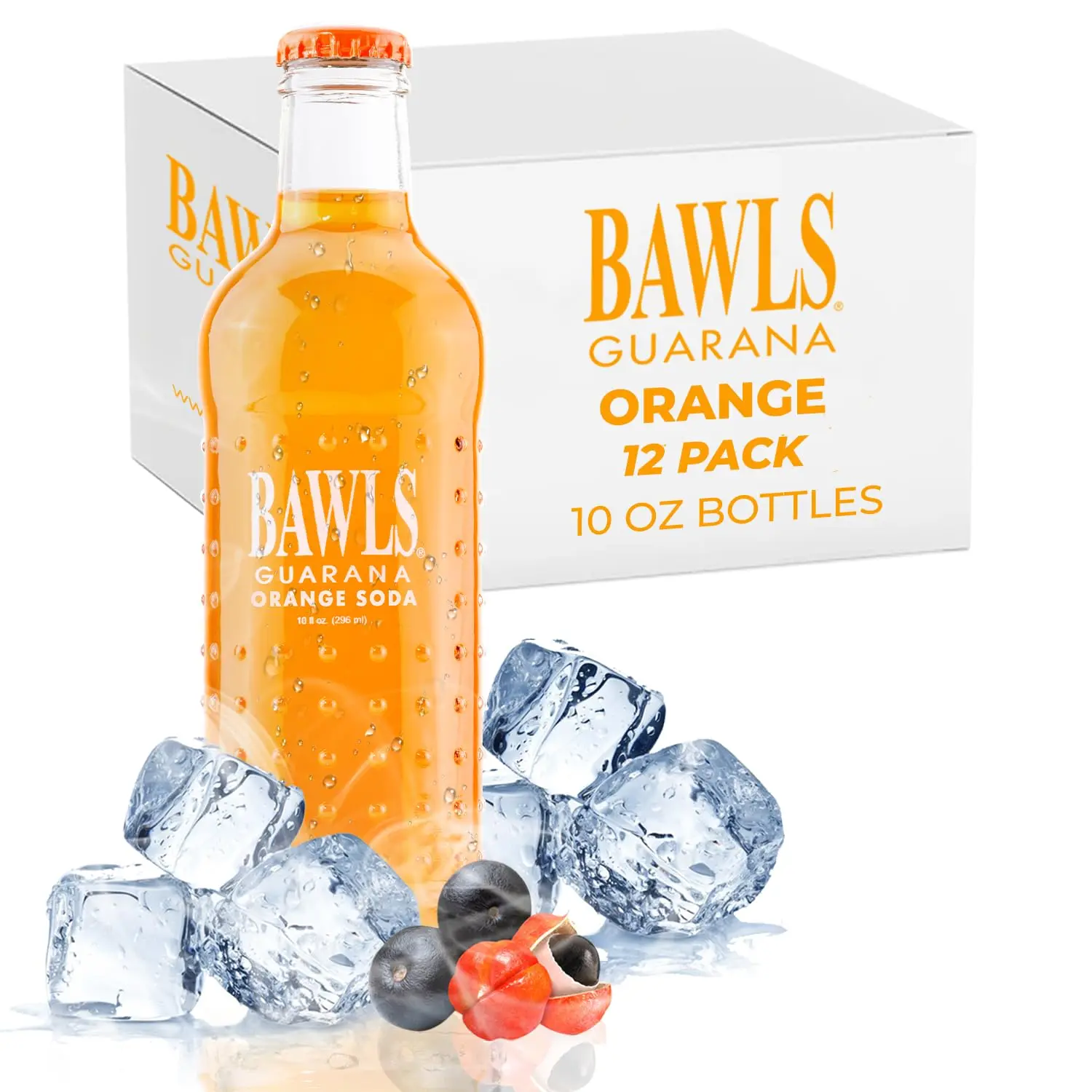 BAWLS Guarana Mandarin Orange, BAWLS Guarana Drink, Guarana Soda, Guarana Fueled Soda for Energy, High Energy Caffeinated Drink, 10oz 12 Pack Glass Bottles Beverage