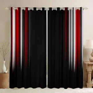 Geometric Strip Lines Curtains,(2 Panels) Blackout Curtains,ative Modern Darkening Drapes,Red Black White Window Treatments