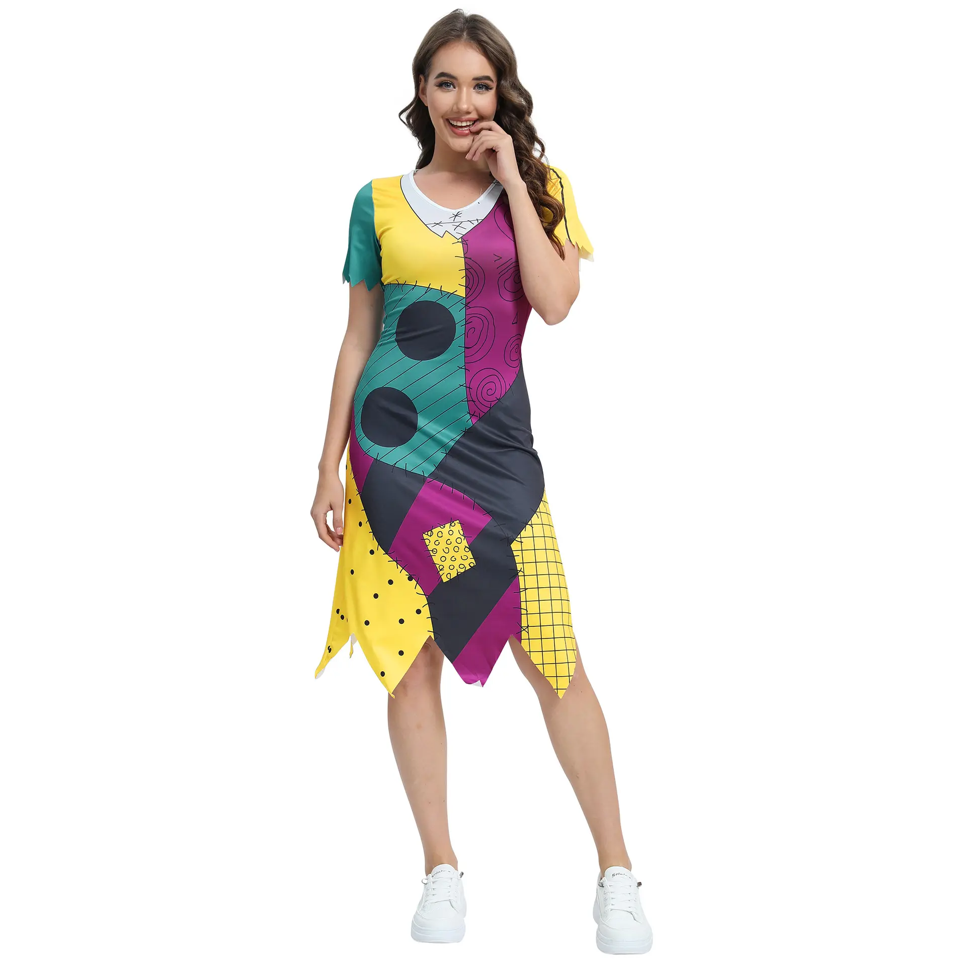 Women's B142-450 Sally Jumpsuit - B323-1001 Sally Dress Costume, Halloween-Christmas Horror Nights Cosplay Outfit, Layered Role Play Style, 3D Digital Print Polyester Fabric, Fashion Accessories Set for Women's Clothes, B323 1001 B324 1001 B325 1001, B416