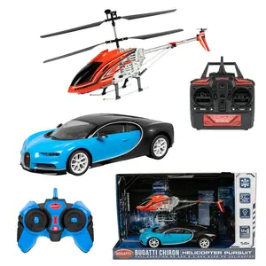 Bugatti Chiron RC Car & 3.5 Channel Gyro Helicopter Pursuit Set - Lamborghini Aventador Police and LAPD RC Heli Pursuit RC Set