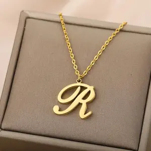 Women's Gold Minimalist Stainless Steel Dainty Initial Letter Pendant Necklace, Cuban Links, Long Tarnish-Resistant Daily Jewelry, Wedding Gift all-match, Dainty Necklaces, Letter Logo Necklaces