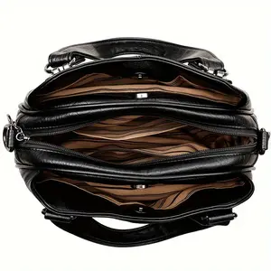 [Chic Handbag] Chic Brown Women's Handbag | Versatile Shoulder & Crossbody Bag with Zip Closure, Polyester Lined, Edge Painted, Fashionable Accessory