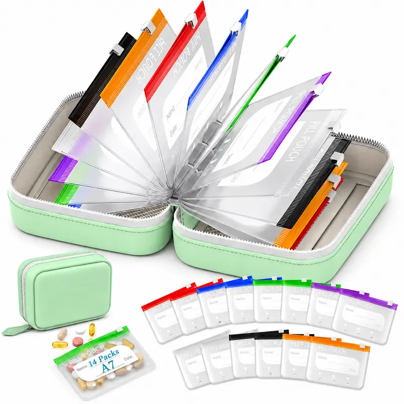 A7 Large Waterproof Pill Pouch Organizer with 14 Color-Coded Zipper ...