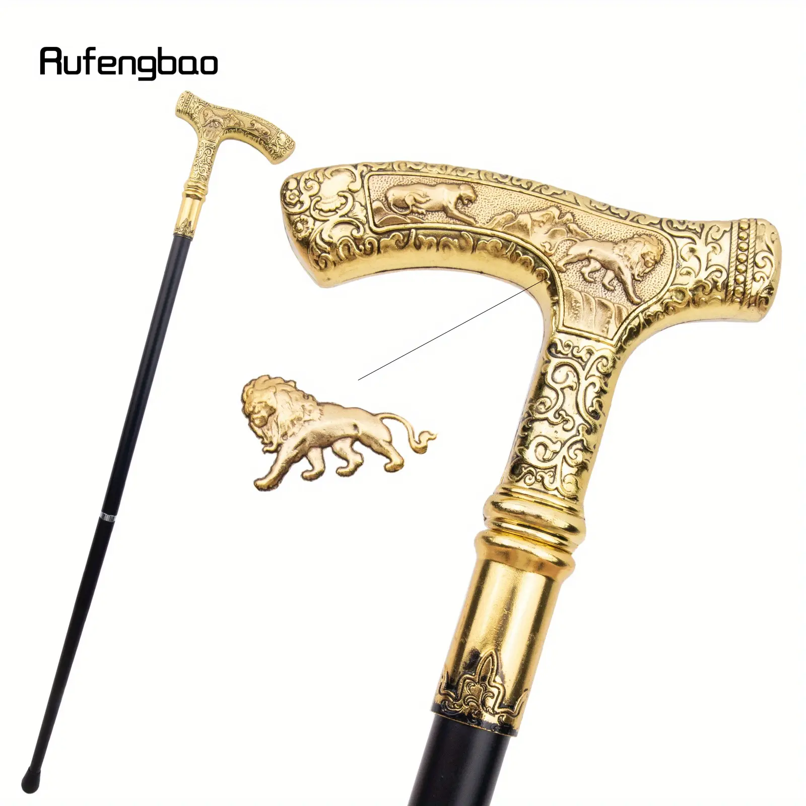 Golden Lion Luxury Pattern Stick Party Fashion Elegant Stick Decorative Cospaly Cane Knob Crosier 89cm Party Accessories Party Props Party Supplies Party Photo Prop