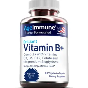 Vitamin B Complex - 60 Capsules with Vitamins B6 20mg D3 1000IU Magnesium Bisglycinate 260mg Methyl B12 1000mcg and Folate as Methylfolate 600mcg DFE. Healthcare Dietary