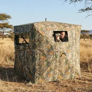 2 Person See Through Hunting Blind 58.3X58.3X63.8 Inch Pop Up Ground Blind 270 Degree Panoramic One Way Mesh Window Realistic Maple Camo 5 Second Fast Setup 9.5Mm Fiberglass Pole All Weather Shelter For Deer Hunting