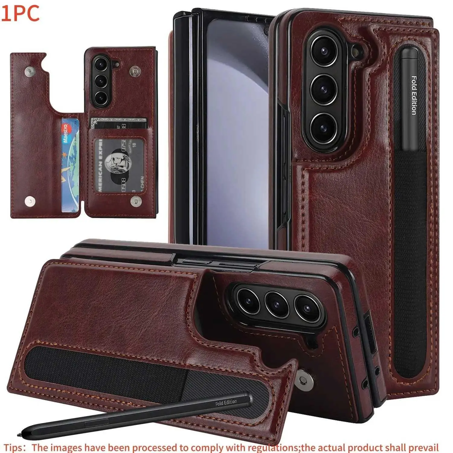Wallet Case for Galaxy Z Fold 7/6/5/4/3, Leather Stand Slot Cover, Dual Magnetic Closure, Durable Shockproof Protective Design, Card Holder HNX81PLXC