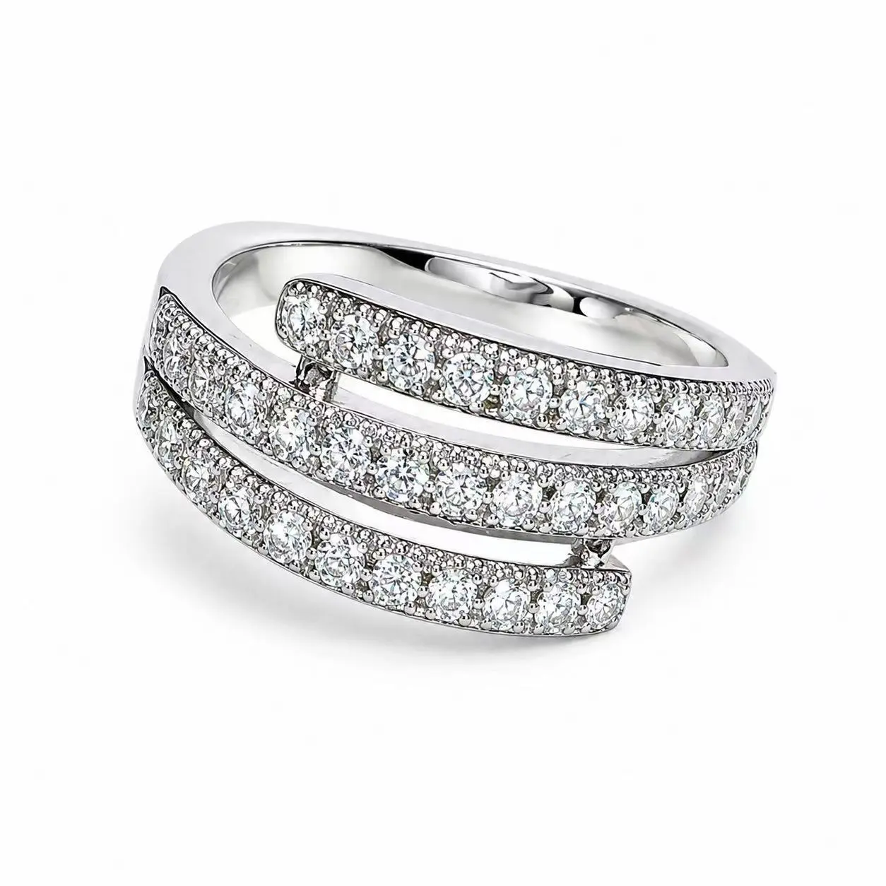 Round Cut Moissanite Ring, White-Plated, GRA Certificate, Sizes 6-8