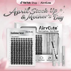 AnimeAce AiryCute MangaMagic Collection Makeup Eyelashes - Ultra-Dense, Waterproof, Long-Lasting Wetlook Manga Lashes, Beginner-Friendly DIY Anime Lash Clusters for Voluminous Flawless Finish