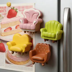 Creative Mini Sofa Shaped Refrigerator Magnets Set, Resin 3D Cute Magnetic Tiles, Home Decor Message Board Magnets, 4 Piece Set