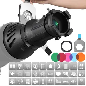 Professional Metal Bowens Mount Snoot - Precision-Machined Aluminum Alloy with Ventilation Heat Dissipation - Includes 30 Metal Pattern Stencils & 5 Color Gels - Adjustable Focus Projector for Godox, Aputure, Profoto & More