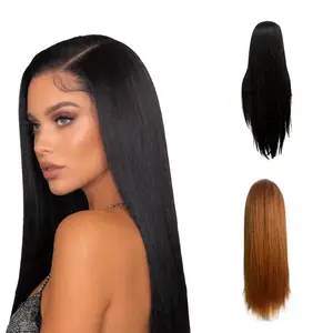 Women's Synthetic 13x6 HD Pre-Plucked Lace Front Wig - Heat Resistant (Up to 180°C), Brazilian Straight Texture, Natural Hairline, 34 in Long Wigs, Pre Plucked Wigs