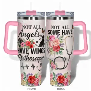 1pc Stainless Steel Insulated Tumbler 40oz/30oz/22oz/20oz/14oz Water Bottle,Funny Design With Not All Angels Have Wings Stethoscopes Double-layer insulation Leakproof Large Capacity, Needed for Gym, Hiking, Travel Ideal Birt