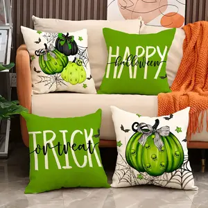 4pcs Halloween Bat Print Cushion Covers, Zipper Closure, Home Decor Sofa Car Outdoor Seat Pad Covers 45x45cm (17.72x17.72 Inch), Set of 4