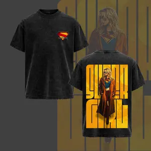 Girl of Steel Hero Vintage Washed T-Shirt, Flying Female Superhero Graphic Tee, Comic Style Streetwear Shirt, Oversized Unisex Tee, Fan Gift